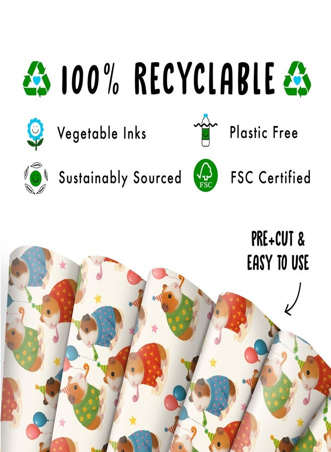 CENTRAL 23 White Guinea Pig Gift Wrap - 6 Sheets with Party Hat Guinea Pigs & Balloons - Birthday Wrapping Paper for Kids, Boys & Girls - Christmas Festivities, Pet Parties - Comes with Tags - Image 3