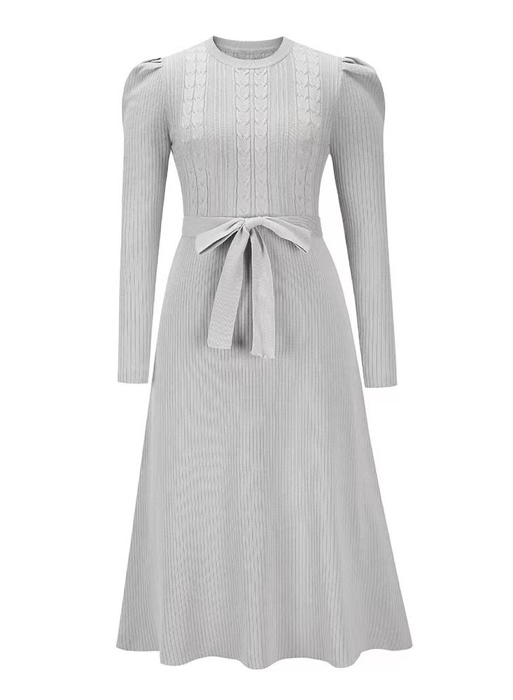 Autumn Winter New Bubble Long Sleeve Long Style High Waist Big Swing Dress - Image 3