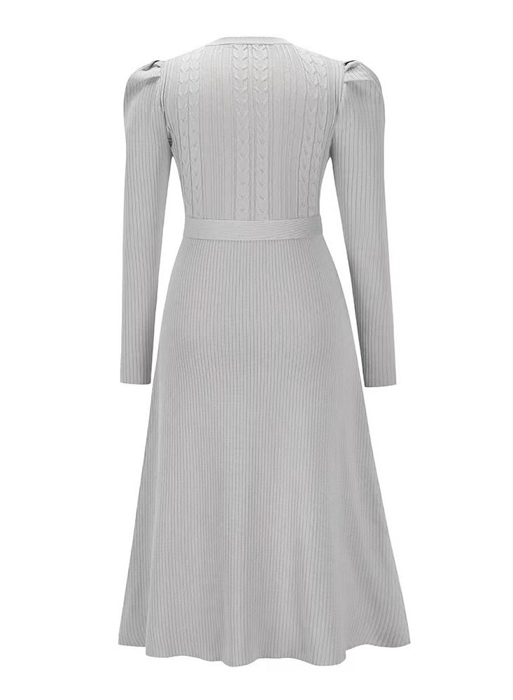 Autumn Winter New Bubble Long Sleeve Long Style High Waist Big Swing Dress - Image 4