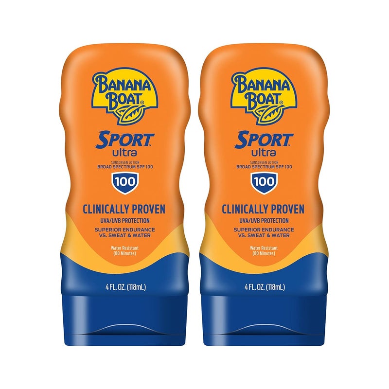 BANANA BOAT Banana Boat Sport Ultra SPF 100 Sunscreen Lotion 4oz  Banana Boat Sunscreen Lotion SPF 100 Banana Boat Sunscreen SPF 100 Lotion High SPF Sunscreen Pack SPF 100 4oz each Twin Pack 