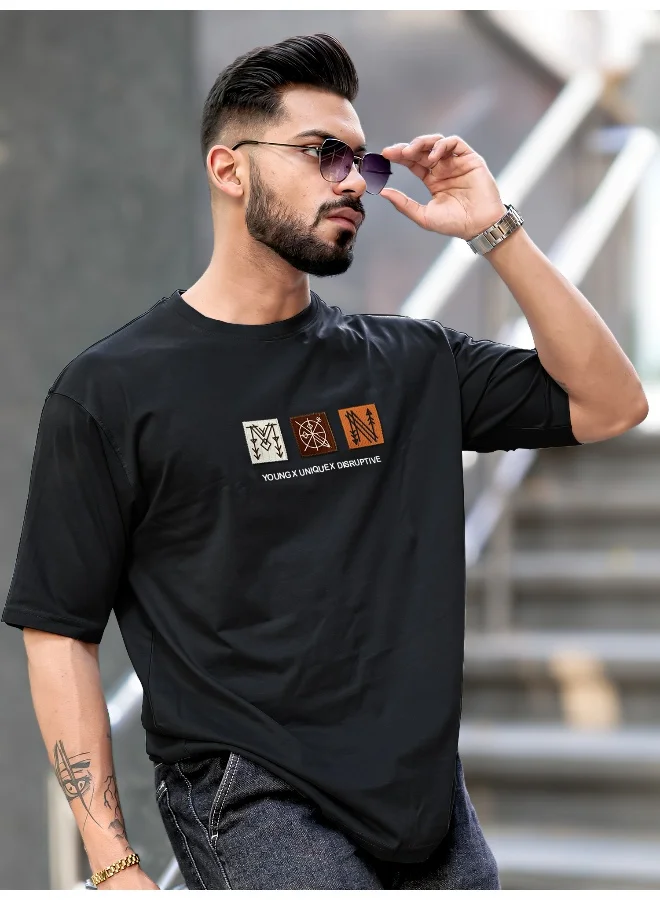 Maniac  Maniac Mens Printed Round Neck Half Sleeve Black Cotton T-Shirt for Men | Best Price UAE