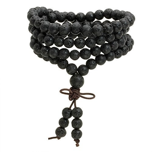 MILAKOO 8mm Natural Lava Rock Stone 108 Buddhist Prayer Beads Tibetan Mala Bracelet Necklace… - Image 1
