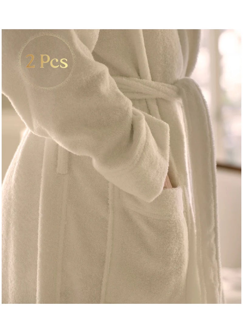 MAXQON Pack Of 2 - Bathrobes (Unisex) - 100% Cotton Terry Highly Absorbent Super Soft Bathrobes For Women & Men- Adult Size, Color White  - Image 1