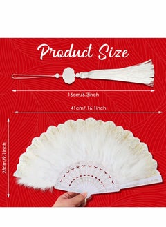 Y&D Feather Hand Fan, 2 Pcs Folding Fan Queen for 20s Women Costume Party Dancing Photoshoot Wedding Decor (White, Black)  - Image 3