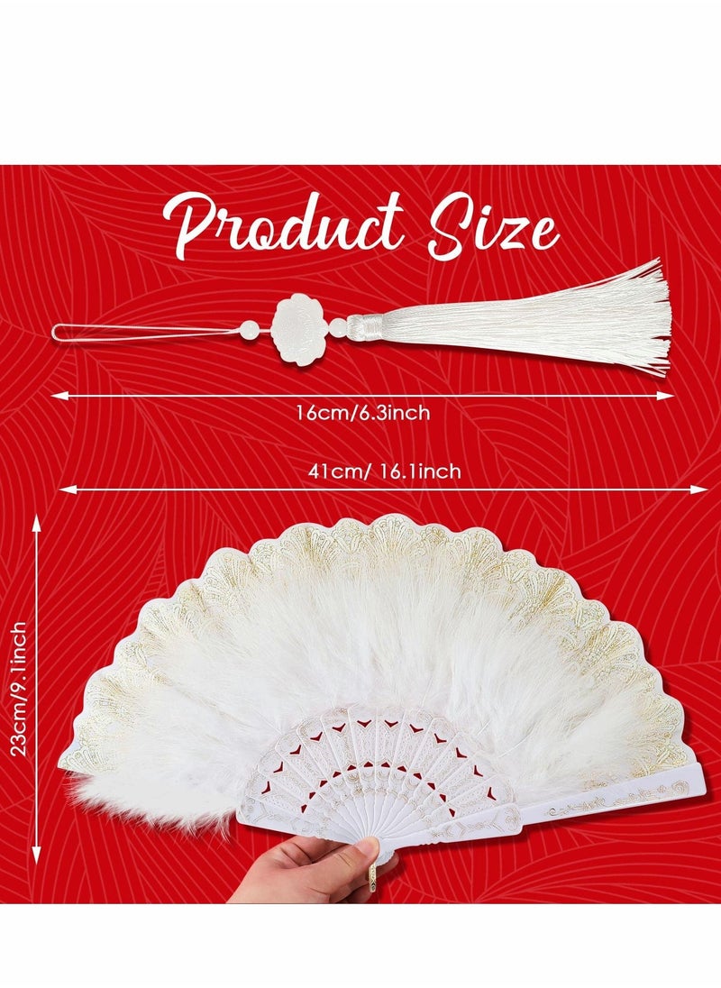 Y&D Feather Hand Fan, 2 Pcs Folding Fan Queen for 20s Women Costume Party Dancing Photoshoot Wedding Decor (White, Black)  - Image 3