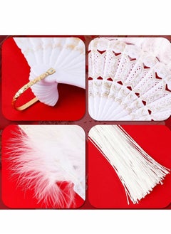 Y&D Feather Hand Fan, 2 Pcs Folding Fan Queen for 20s Women Costume Party Dancing Photoshoot Wedding Decor (White, Black)  - Image 4
