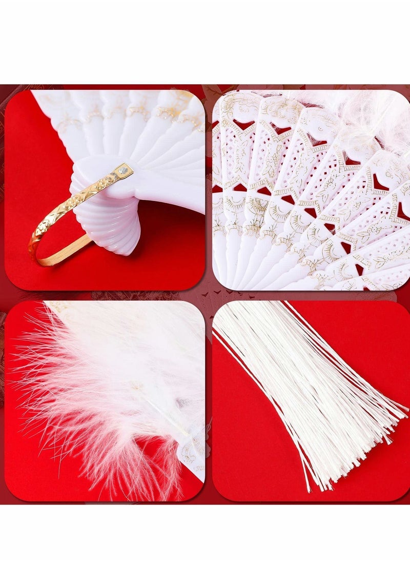 Y&D Feather Hand Fan, 2 Pcs Folding Fan Queen for 20s Women Costume Party Dancing Photoshoot Wedding Decor (White, Black)  - Image 4