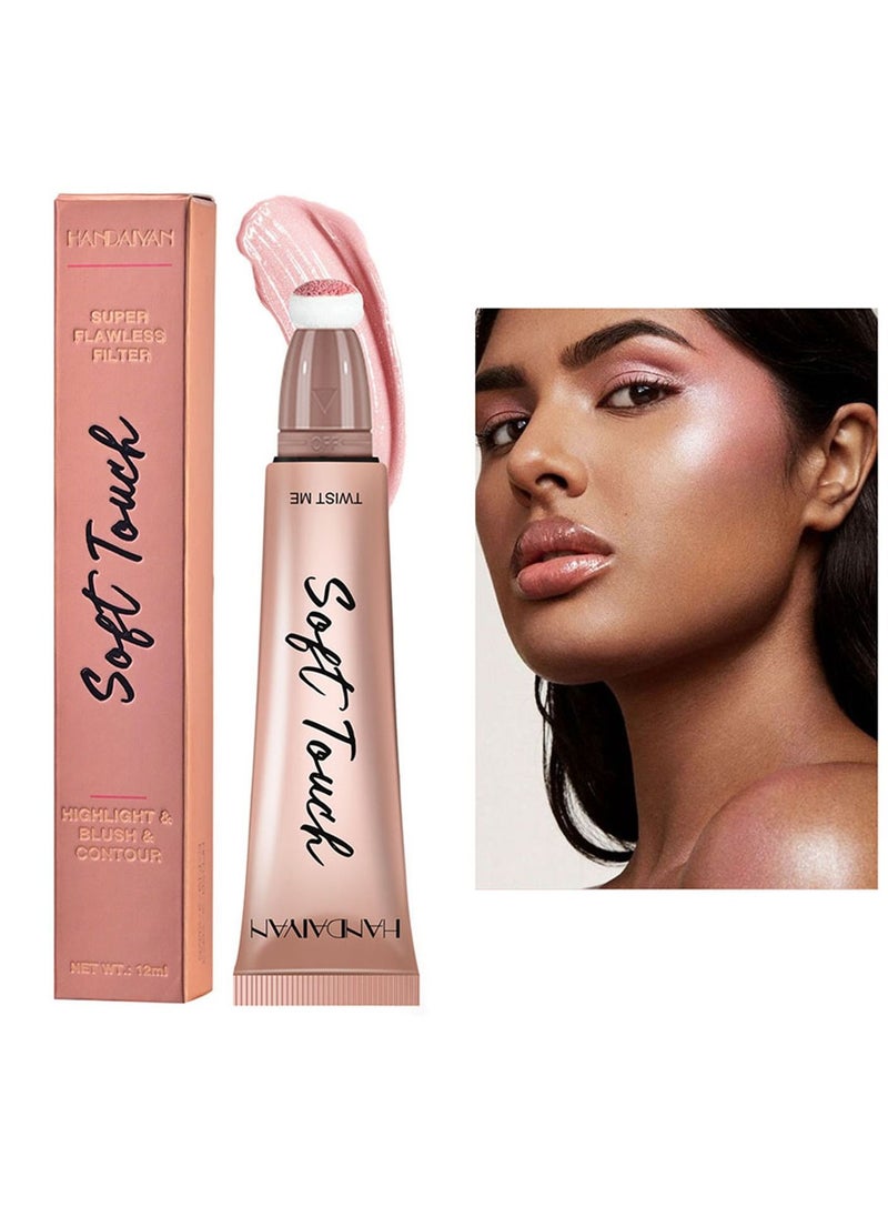 Handaiyan Mousse Liquid Blush For Cheeks Cream Face Blusher Stick with Sponge Palette Bronzer Highlighter Shape Contour Moisturizing And Breathable Matte Finish Long-wearing Waterproof For Women Makeup  - Image 1