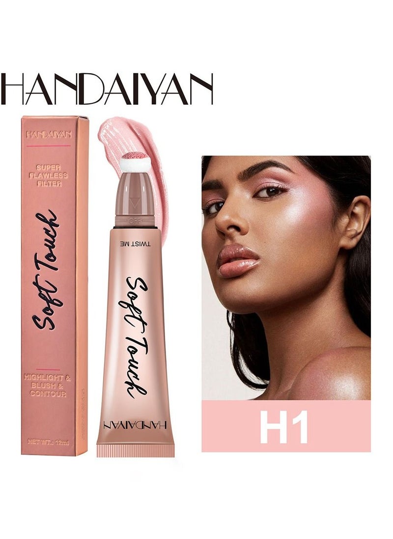 Handaiyan Mousse Liquid Blush For Cheeks Cream Face Blusher Stick with Sponge Palette Bronzer Highlighter Shape Contour Moisturizing And Breathable Matte Finish Long-wearing Waterproof For Women Makeup  - Image 2