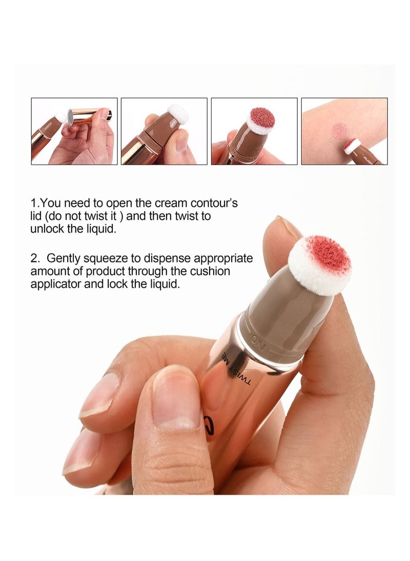 Handaiyan Mousse Liquid Blush For Cheeks Cream Face Blusher Stick with Sponge Palette Bronzer Highlighter Shape Contour Moisturizing And Breathable Matte Finish Long-wearing Waterproof For Women Makeup  - Image 4