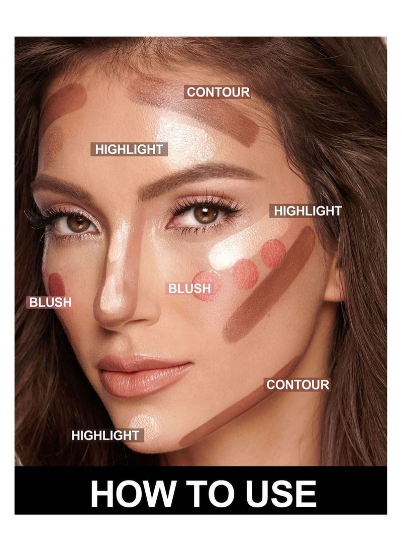 Mousse Liquid Blush For Cheeks Cream Face Blusher Stick with Sponge Palette Bronzer Highlighter Shape Contour Moisturizing And Breathable Matte Finish Long-wearing Waterproof For Women Makeup