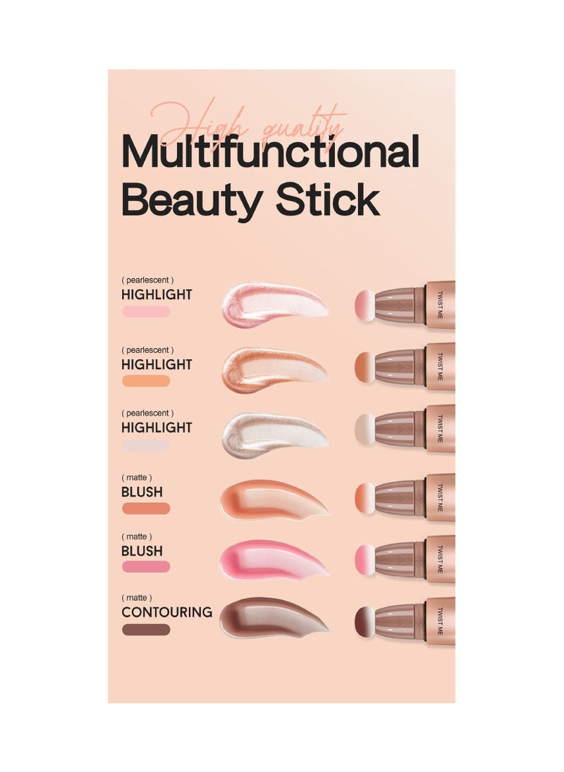 Mousse Liquid Blush For Cheeks Cream Face Blusher Stick with Sponge Palette Bronzer Highlighter Shape Contour Moisturizing And Breathable Matte Finish Long-wearing Waterproof For Women Makeup