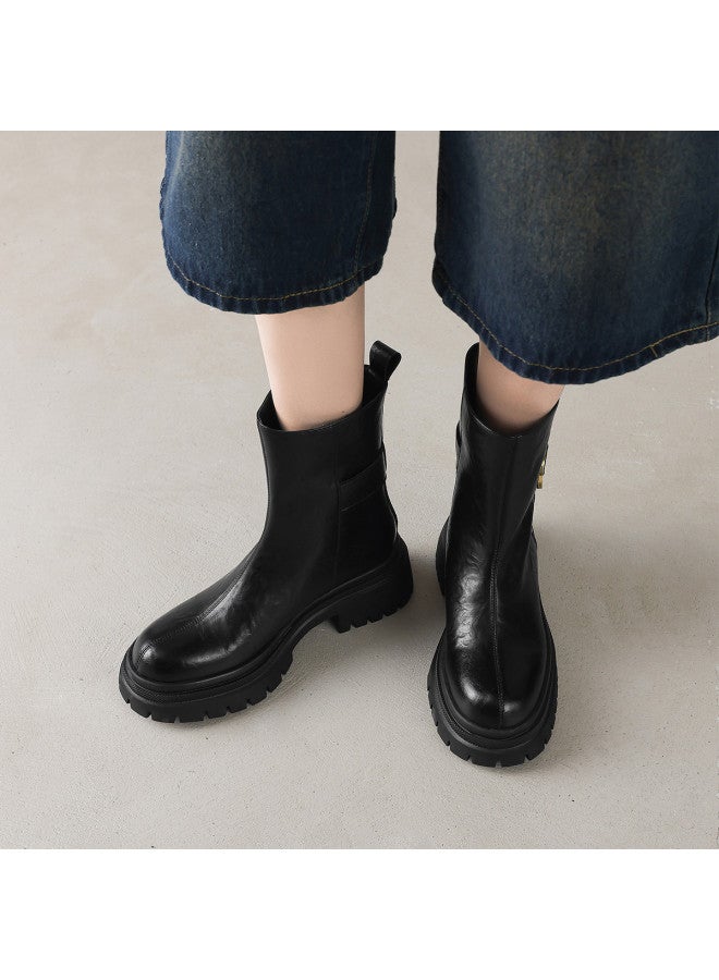 AME Minimalist Slip-on Stacked Boots 2025 Autumn/winter New Retro Hand-grabbed Grain Leather Belt Buckle Martin Boots For Women - Image 3
