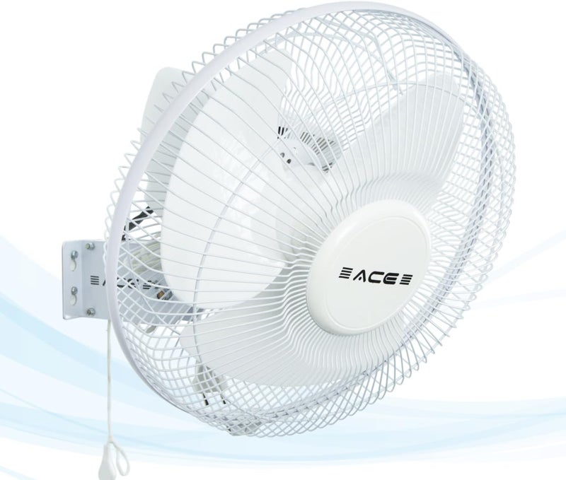 ACE ACE Compaq High Speed Wall Fan 100 Copper Winding 3 Speed Control with Pull Cord Oscillation For Offices Shops Home 2200 RPM 2 Years Warranty White 12 