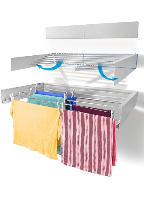 Clothes Drying Rack Wall Mounted Drying Rack Collapsible Drying Racks for Laundry Clothes Hanger Rack Foldable Clothing Rack Retractable Folding Dryer Rack Wall Hanging Rack White
