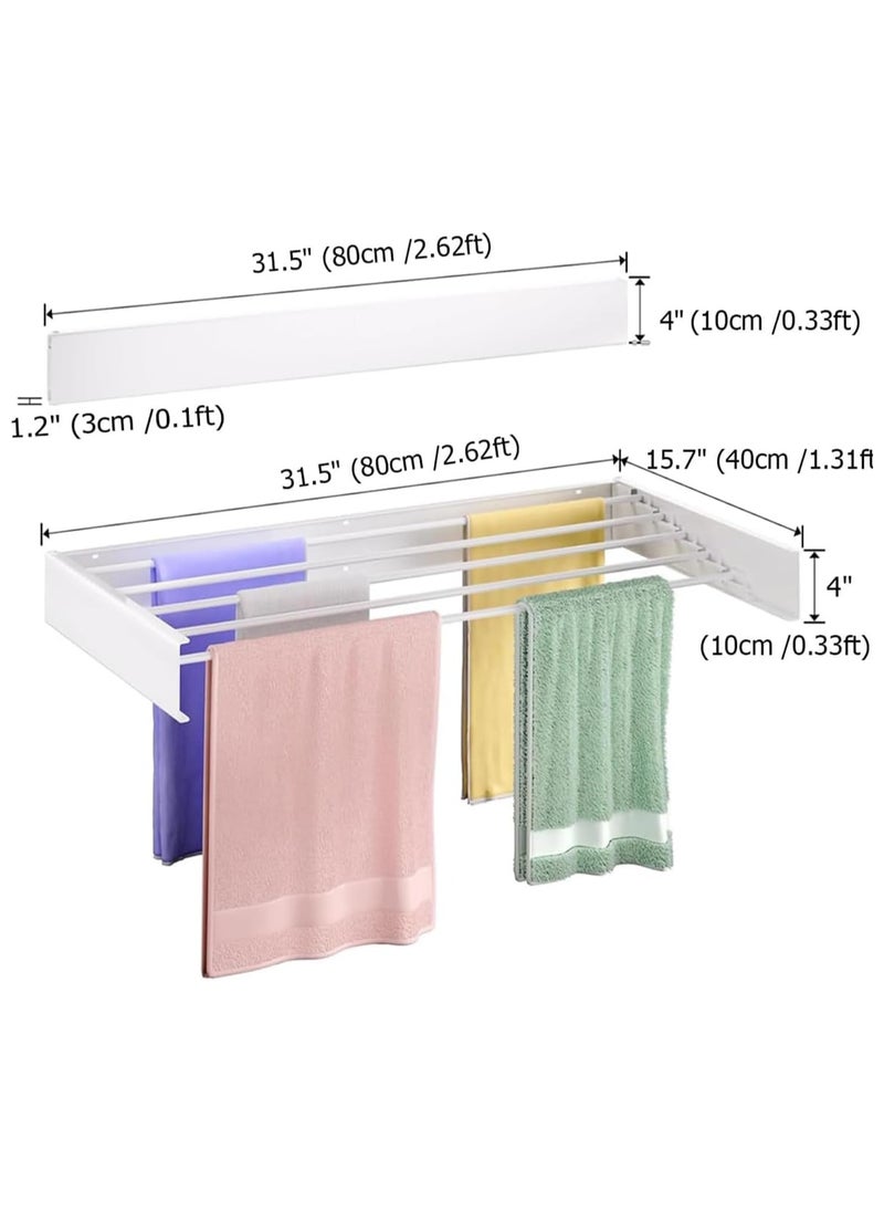 Clothes Drying Rack Wall Mounted Drying Rack Collapsible Drying Racks for Laundry Clothes Hanger Rack Foldable Clothing Rack Retractable Folding Dryer Rack Wall Hanging Rack White
