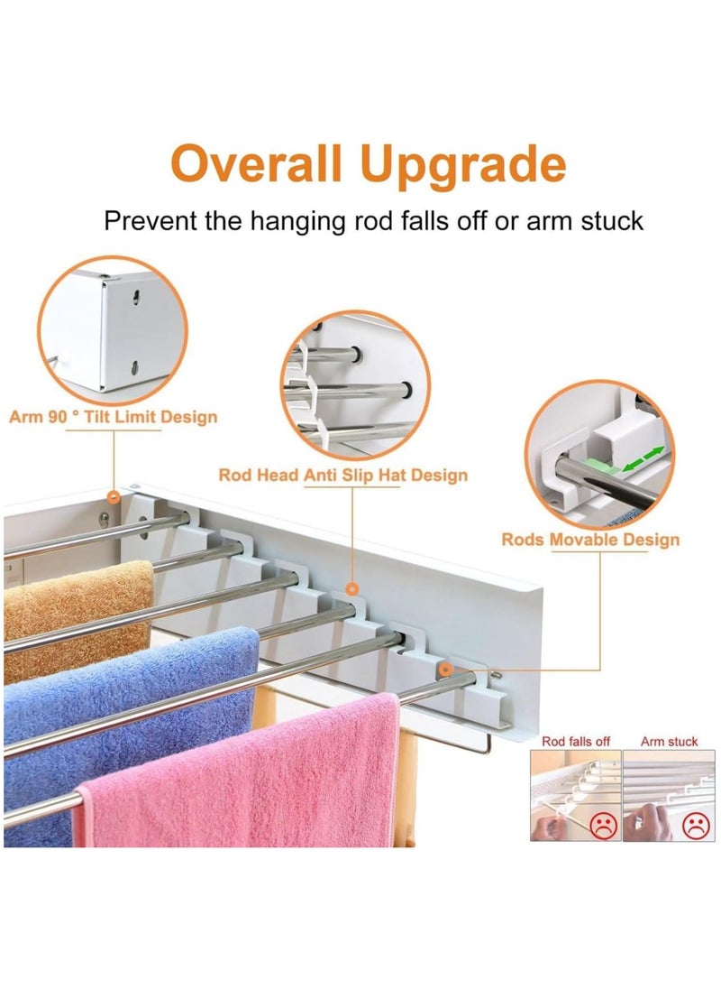 Clothes Drying Rack Wall Mounted Drying Rack Collapsible Drying Racks for Laundry Clothes Hanger Rack Foldable Clothing Rack Retractable Folding Dryer Rack Wall Hanging Rack White