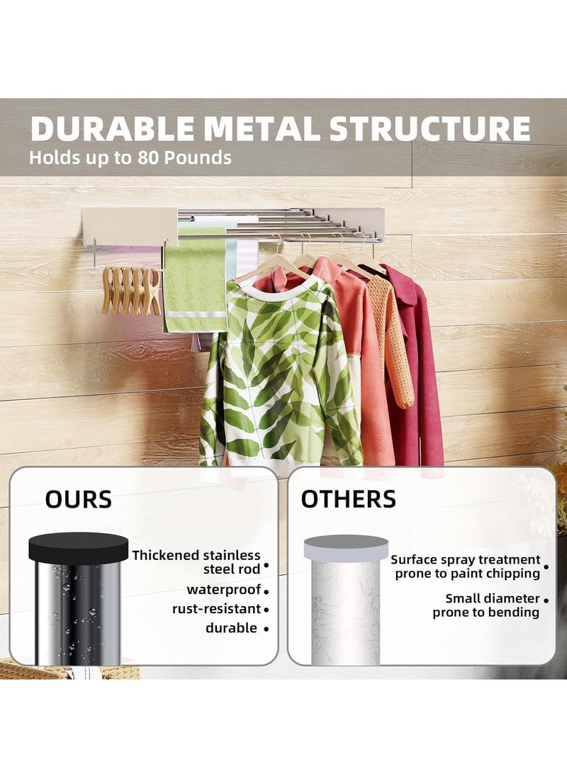 Clothes Drying Rack Wall Mounted Drying Rack Collapsible Drying Racks for Laundry Clothes Hanger Rack Foldable Clothing Rack Retractable Folding Dryer Rack Wall Hanging Rack White