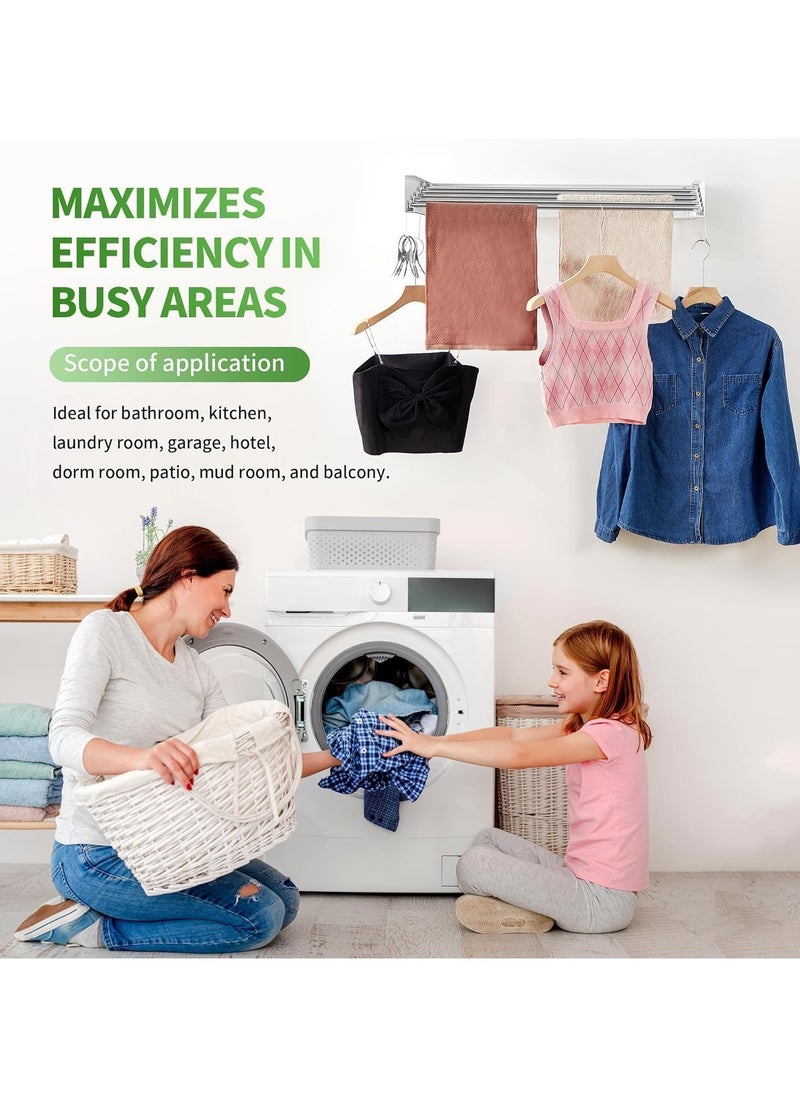 Clothes Drying Rack Wall Mounted Drying Rack Collapsible Drying Racks for Laundry Clothes Hanger Rack Foldable Clothing Rack Retractable Folding Dryer Rack Wall Hanging Rack White