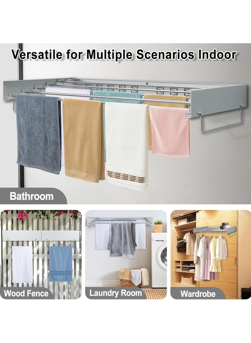 Clothes Drying Rack Wall Mounted Drying Rack Collapsible Drying Racks for Laundry Clothes Hanger Rack Foldable Clothing Rack Retractable Folding Dryer Rack Wall Hanging Rack White
