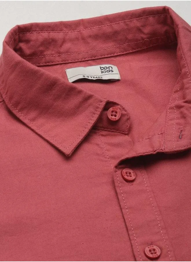بونكيدز Boy's shirts in regular fit cheary colour cotton fabric embellished pattern pull over closure woven weave type round collar type round neckline half sleeve length button down upper body wear type suitable for casual occasions – timeless style with a playful twist!