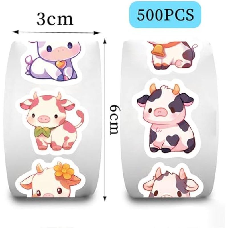 ملصقات صغيرة بتصميم بقرة للاطفال، 500 قطعة من ملصقات لوازم المعلم الدائرية اللطيفة للاطفال في الفصول الدراسية، 10 تصميمات ملصقات تحفيزية لمكافآت التدريب (بقرة) - Image 2