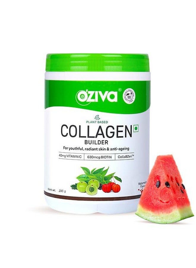 OZiva Vegan Collagen (Watermelon) with Biotin & Vitamin C For Brighter & Youthful Skin | Collagen Supplement For Women & Men | Plant Based Powder | Certified Vegan 200g (Pack of 1) - Image 1