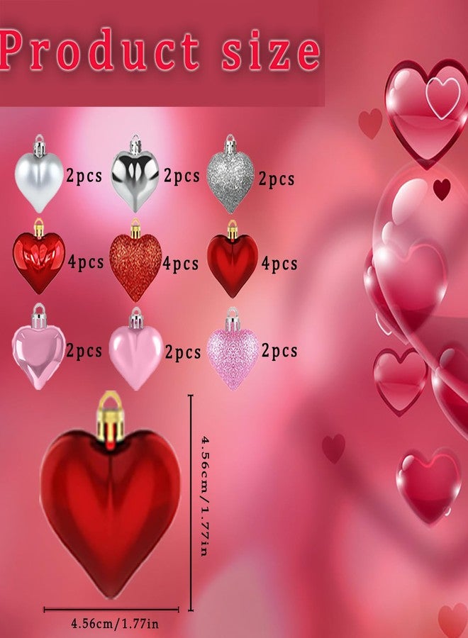 weizedm 24Pcs Valentine's Day Heart Shaped Ornaments | Valentines Heart Decorations | Red Pink Silver Glitter Heart Shaped Baubles | Romantic Christmas Valentine's Day Tree Hanging Decorations - Image 2