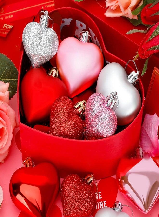 weizedm 24Pcs Valentine's Day Heart Shaped Ornaments | Valentines Heart Decorations | Red Pink Silver Glitter Heart Shaped Baubles | Romantic Christmas Valentine's Day Tree Hanging Decorations - Image 5