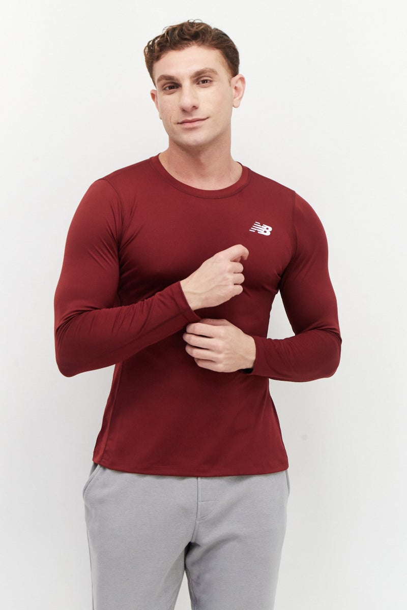 New Balance Men Sportswear Fit Long Sleeves Training T-Shirt, Maroon  - Image 1