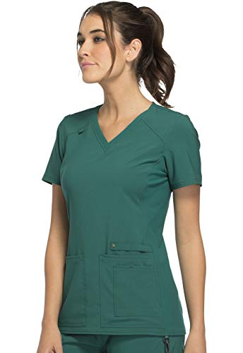 Cherokee Women's Medical Scrub Top Iflex V-Neck Knit Panel Top CK605, XL, Hunter Green - Image 4