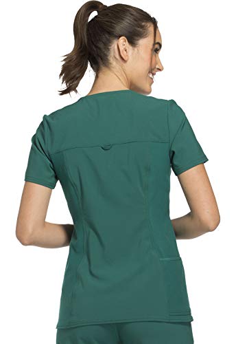 Cherokee Women's Medical Scrub Top Iflex V-Neck Knit Panel Top CK605, XL, Hunter Green - Image 5