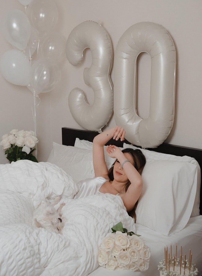 IWERP Cream White Number Balloon 40 Inch, Cream 0 Number Balloons, 10 20 30 40 50 Numbers Balloon Birthday Decorations, Ivory Party Supplies for Women Men - Image 4