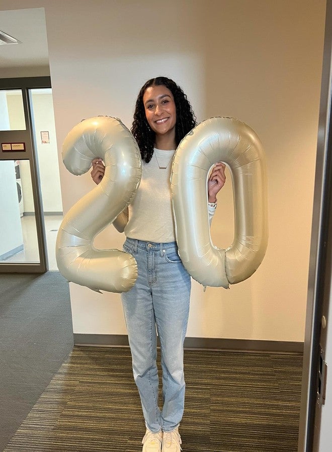 IWERP Cream White Number Balloon 40 Inch, Cream 0 Number Balloons, 10 20 30 40 50 Numbers Balloon Birthday Decorations, Ivory Party Supplies for Women Men - Image 3