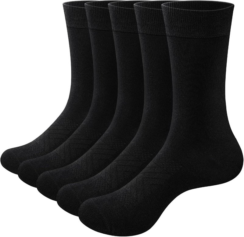 Mens Dress Socks 5-Pair Black Crew-Length Bamboo-Blend Fabric Breathable Moisture-Wicking Socks - Comfortable Stretch Lycra Fit Business Socks for Office Work Everyday Wear - Image 1