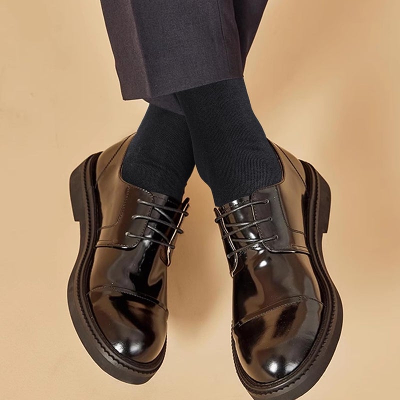 Mens Dress Socks 5-Pair Black Crew-Length Bamboo-Blend Fabric Breathable Moisture-Wicking Socks - Comfortable Stretch Lycra Fit Business Socks for Office Work Everyday Wear - Image 4