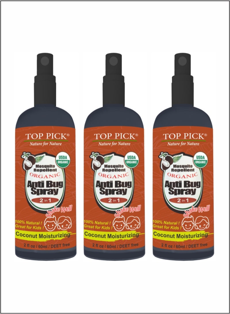 Top Pick bundle of 3 - 2-in-1 Organic Mosquito Repellent - Bug Protection and Coconut Moisturization