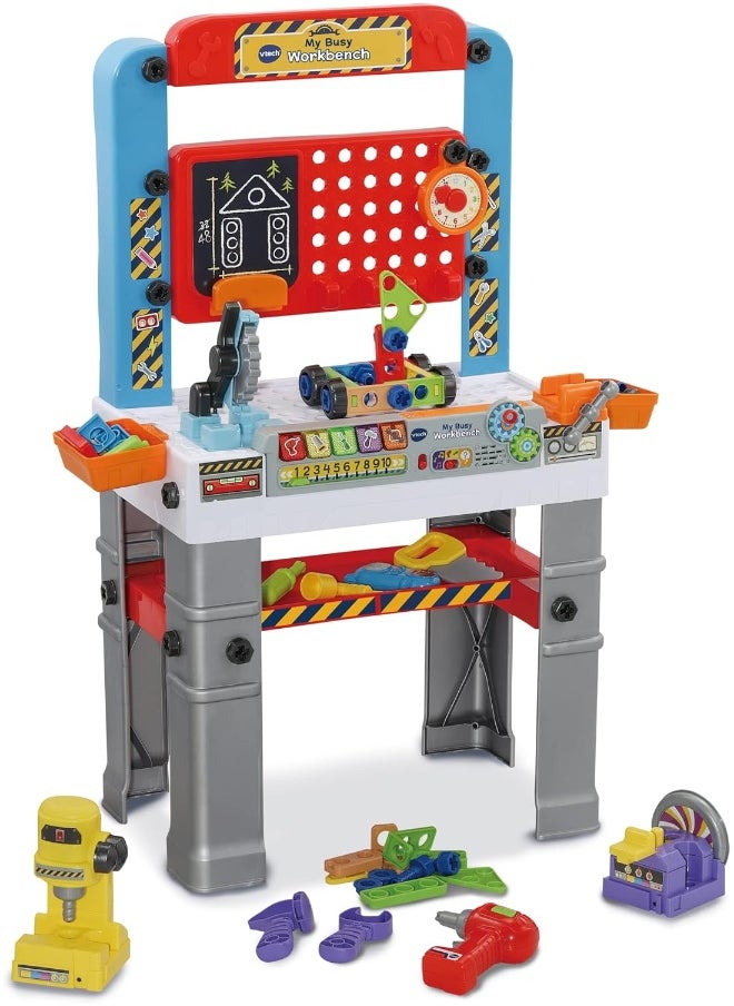 vtech My Busy Workbench, Interactive Toddler Toy, Pretend Play Tools, 100+ Pieces, Lights, Music & Sounds, Kids Gifts 3, 4, 5 + Years, English Version  - Image 1
