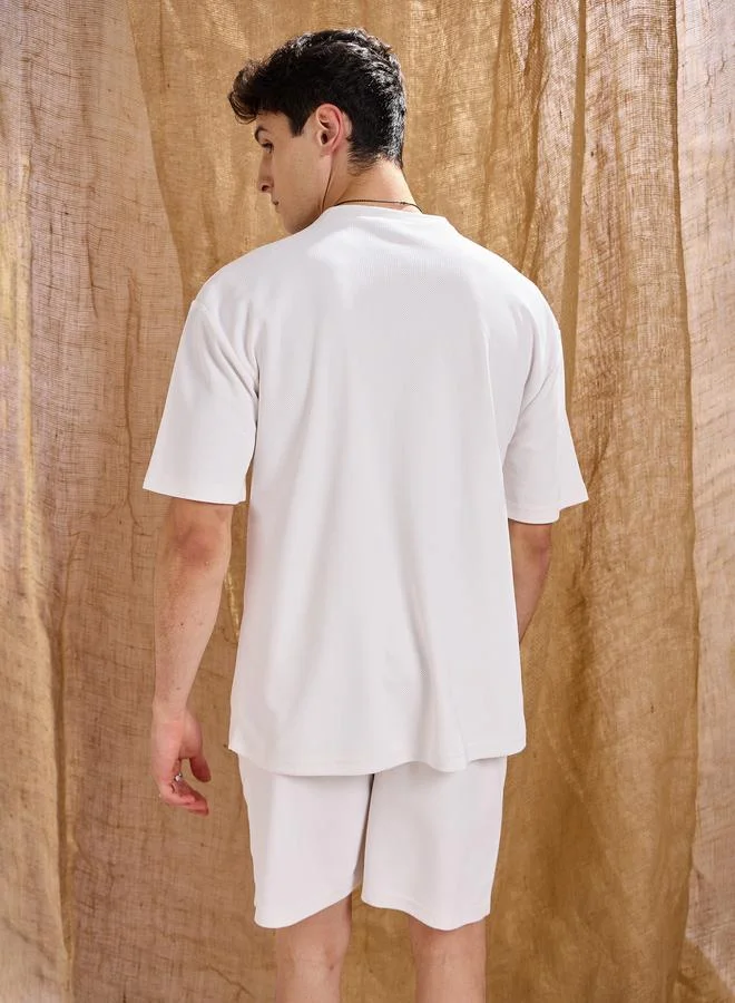 SASSAFRAS White Waffle Knit Oversized T-Shirt