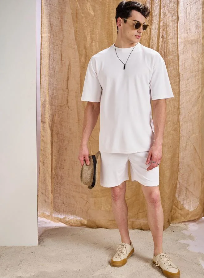 SASSAFRAS White Waffle Knit Oversized T-Shirt