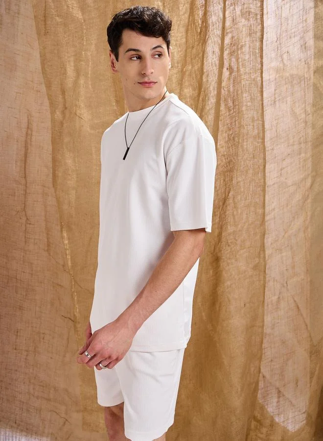 SASSAFRAS White Waffle Knit Oversized T-Shirt