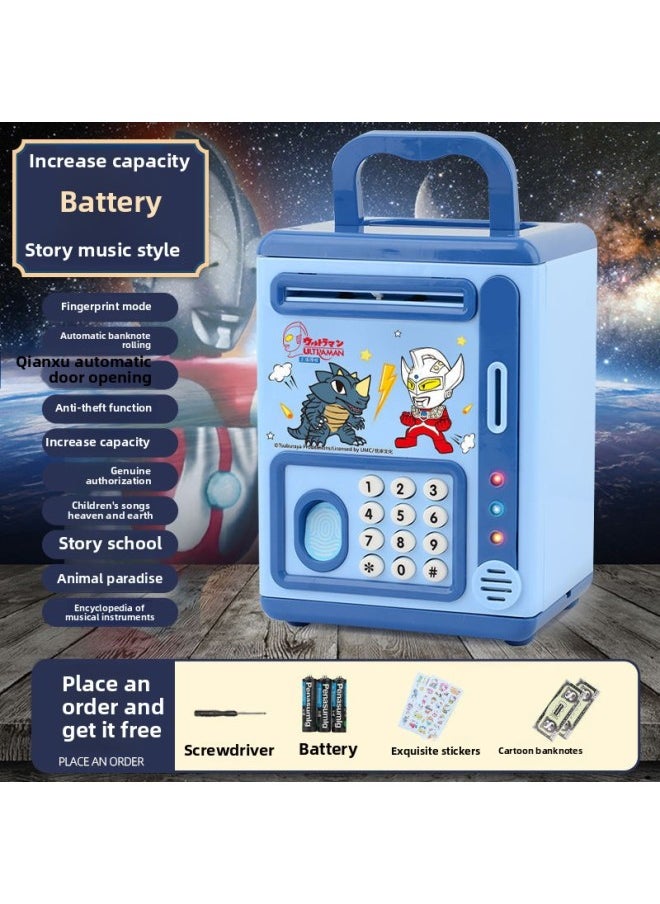 Creative Ultraman Piggy Bank Large Capacity Children Can't Fall Bad Only Can't Get In And Out Boys Piggy Bank Can Fall Bad Anti-fall-Color:Ace Monster [fingerprint Password Lock/music] Blue-Size:Battery Version
