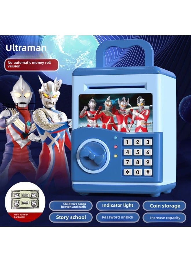 Creative Ultraman Piggy Bank Large Capacity Children Can't Fall Bad Only Can't Get In And Out Boys Piggy Bank Can Fall Bad Anti-fall-Color:Ace Monster [fingerprint Password Lock/music] Blue-Size:Battery Version