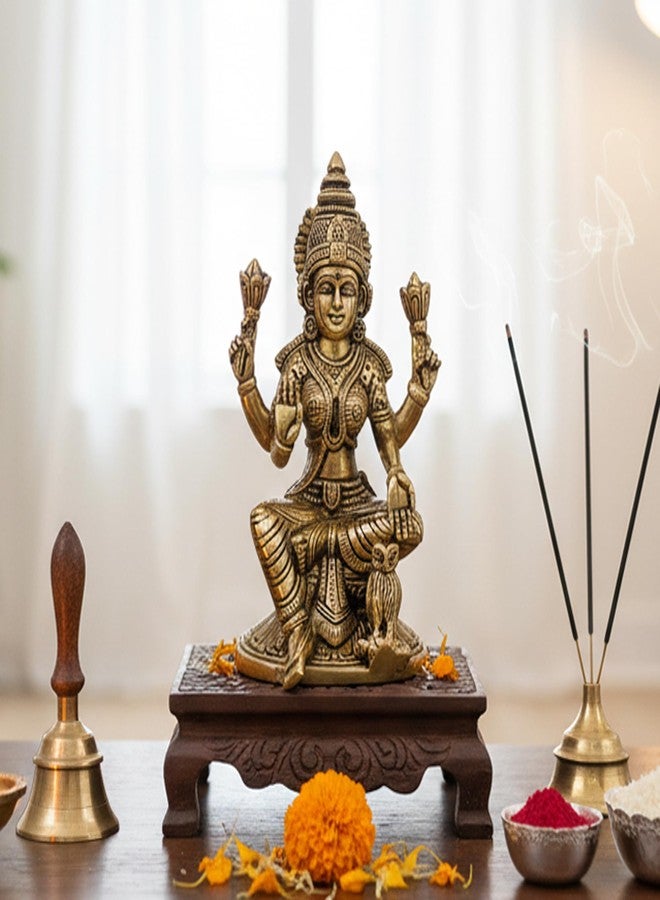 ESPLANADE Brass Laxmi Lakshmi Goddess Murti Idol Statue Figurine Sculpture | Pooja Idols - Home Decor | Golden - 6.75" Inches - Image 1