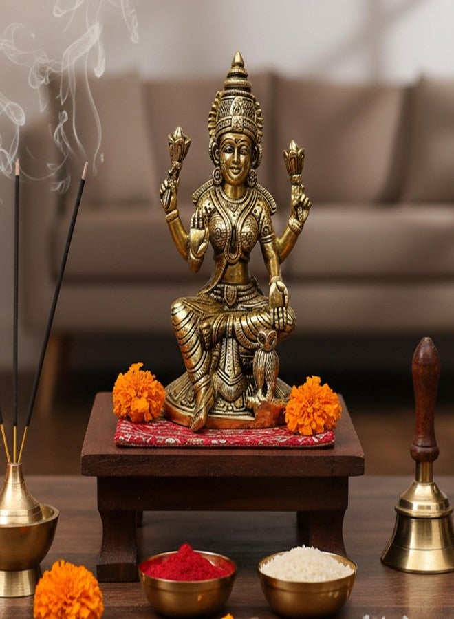 ESPLANADE Brass Laxmi Lakshmi Goddess Murti Idol Statue Figurine Sculpture | Pooja Idols - Home Decor | Golden - 6.75" Inches - Image 2
