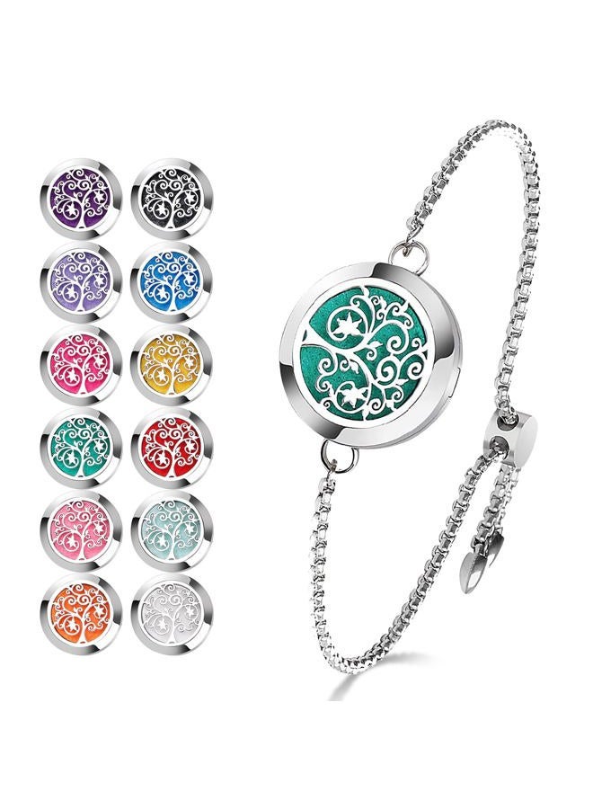 ttstar Essential Oil Diffuser Bracelet Stainless Steel Aromatherapy Locket Adjustable Diffuser Bracelet with 24pcs Refill Pads in 12 Colors Gift Set for Women Girls Mother's Day Christma(Tree of Hope) - Image 1