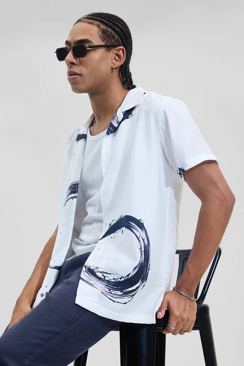 SNITCH White Abstract Cuban Box Fit Shirt