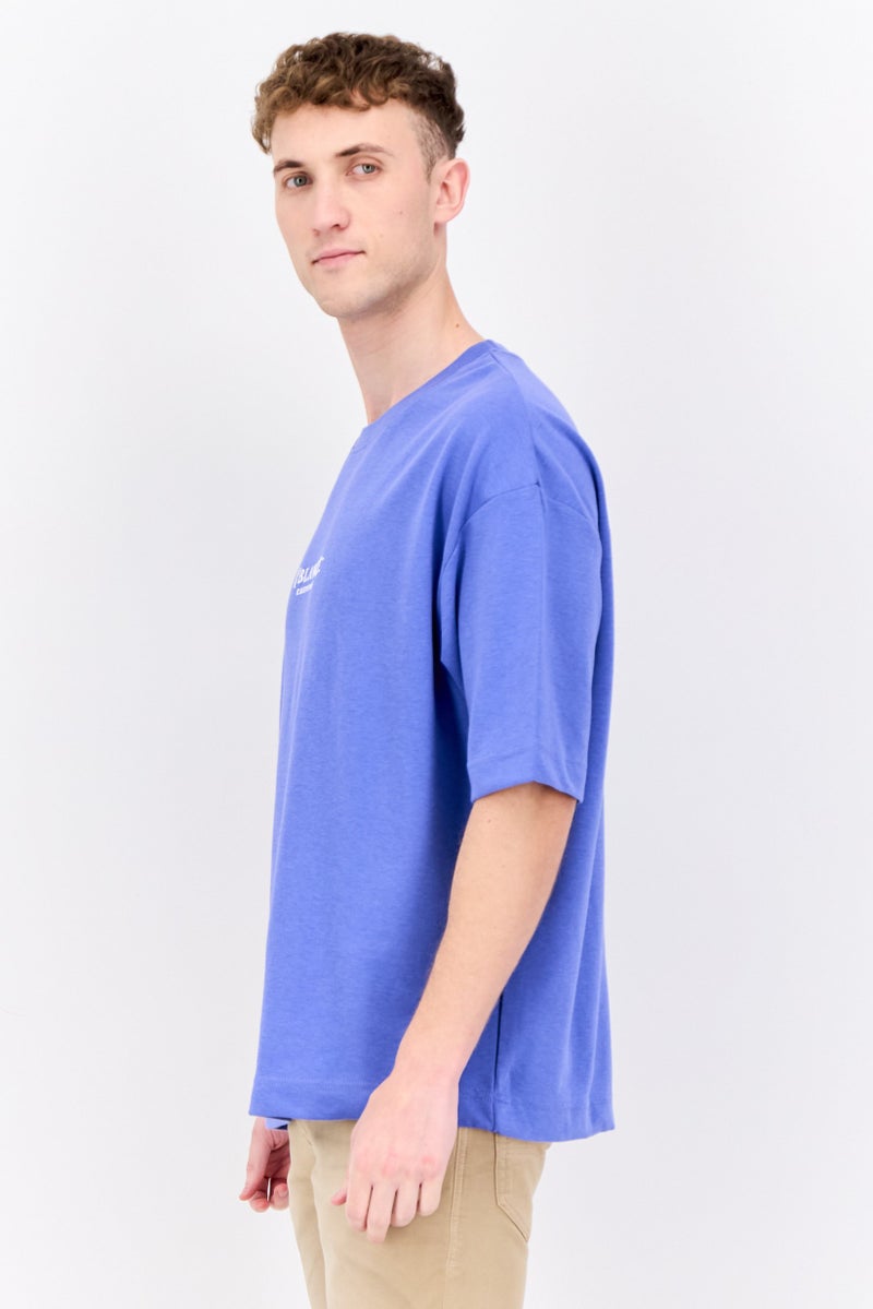 Blank Essentials Men Crew Neck Short Sleeve Brand Logo T Shirt, Royal Blue - Image 4