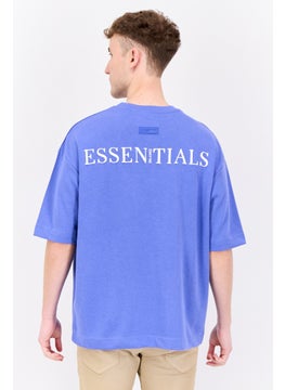 Blank Essentials Men Crew Neck Short Sleeve Brand Logo T Shirt, Royal Blue  - Image 2