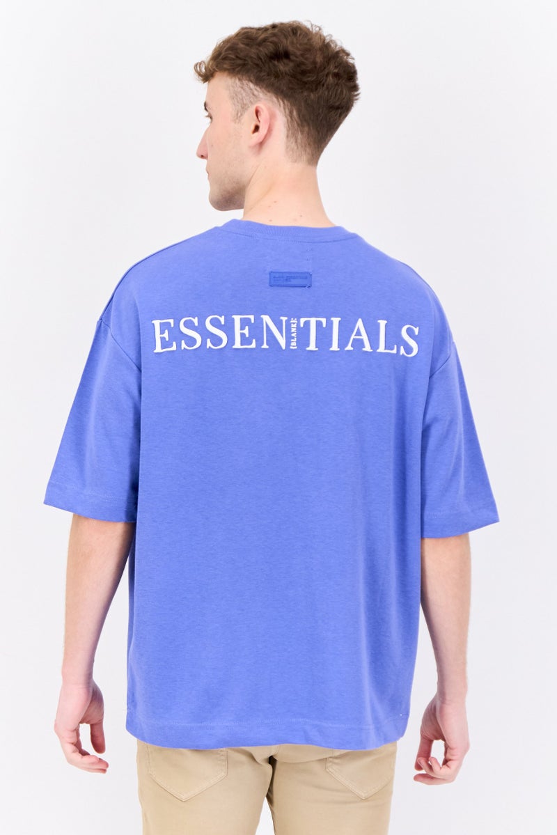 Blank Essentials Men Crew Neck Short Sleeve Brand Logo T Shirt, Royal Blue - Image 2